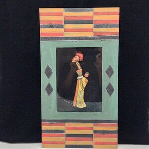 Vintage African Lady Wall Decor 3D Framed in Glass Wooden Shadow Box 21.5”